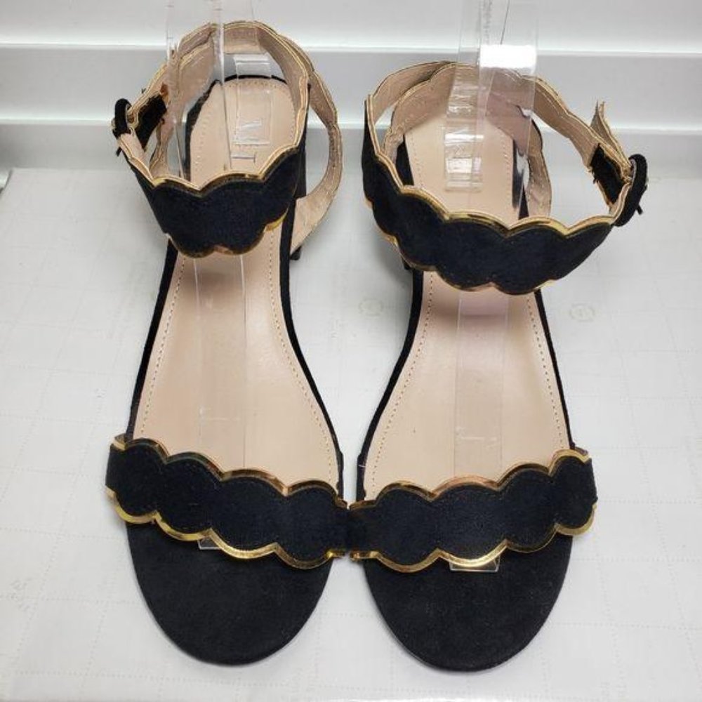 M&L Black Open Toe Ankle Wrap Heels Sz 11